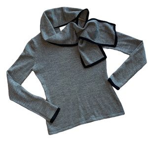 Ann Taylor Gray Black Trim Sweater with Scarf Neck Size XS